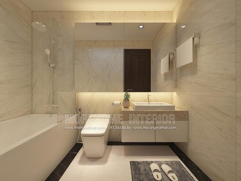 Mẫu gương phòng tắm hiện đại hình chữ nhật lớn không có viền giúp không gian rộng hơn và thoáng đãng hơn