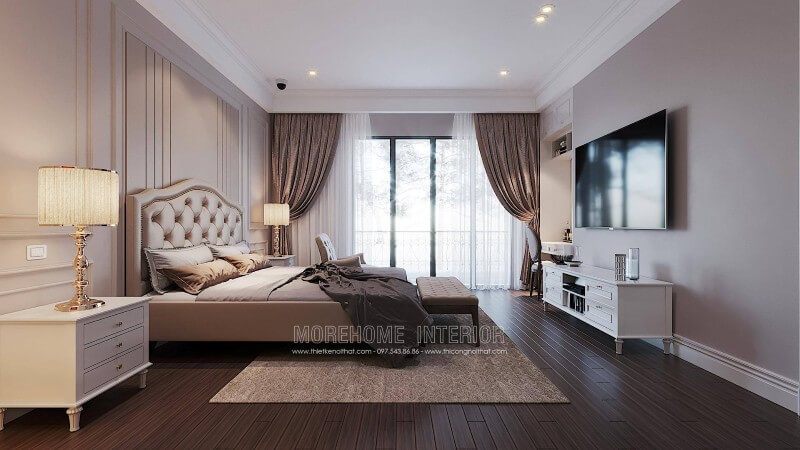 Mẫu tap đầu giường gỗ tự nhiên phun sơn màu trắng đẹp tinh tế cho phòng ngủ biệt thự phong cách tân cổ điển
