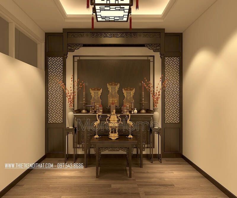 Mẫu bàn thờ sang trọng với đường nét hoa văn tinh tế đầy nghệ thuật mang đến không gian thờ cúng lí tưởng
