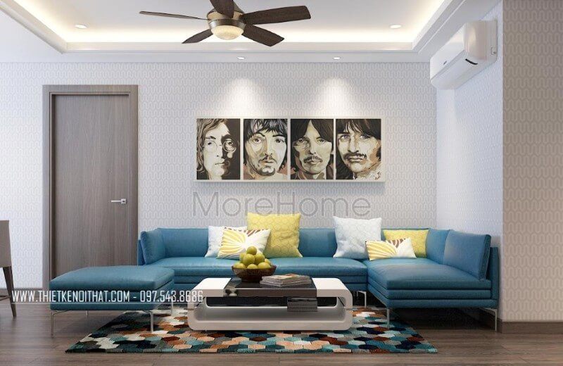 Trang trí phòng khách chung cư đẹp và ấn tượng hơn với giấy dán tường Hàn Quốc Morehome